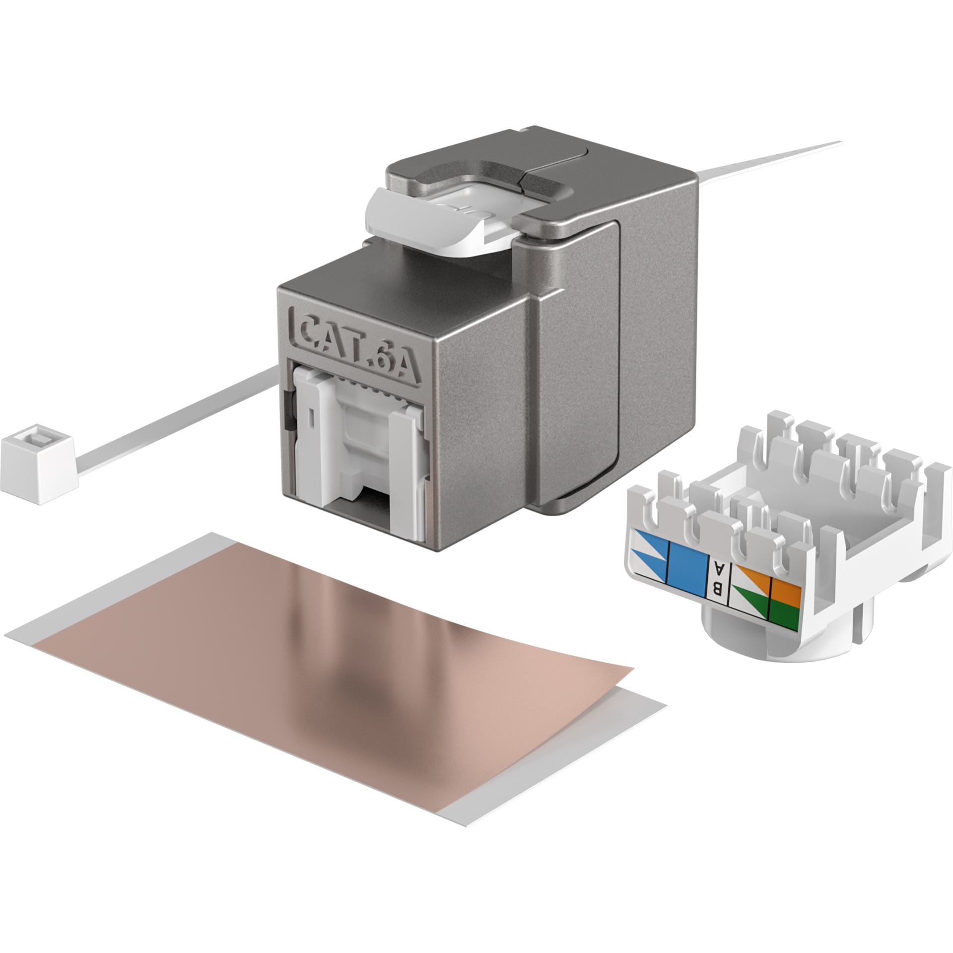 RJ45 Shortbody Keystone STP, Cat.6A 500MHz mit integriertem Shutter