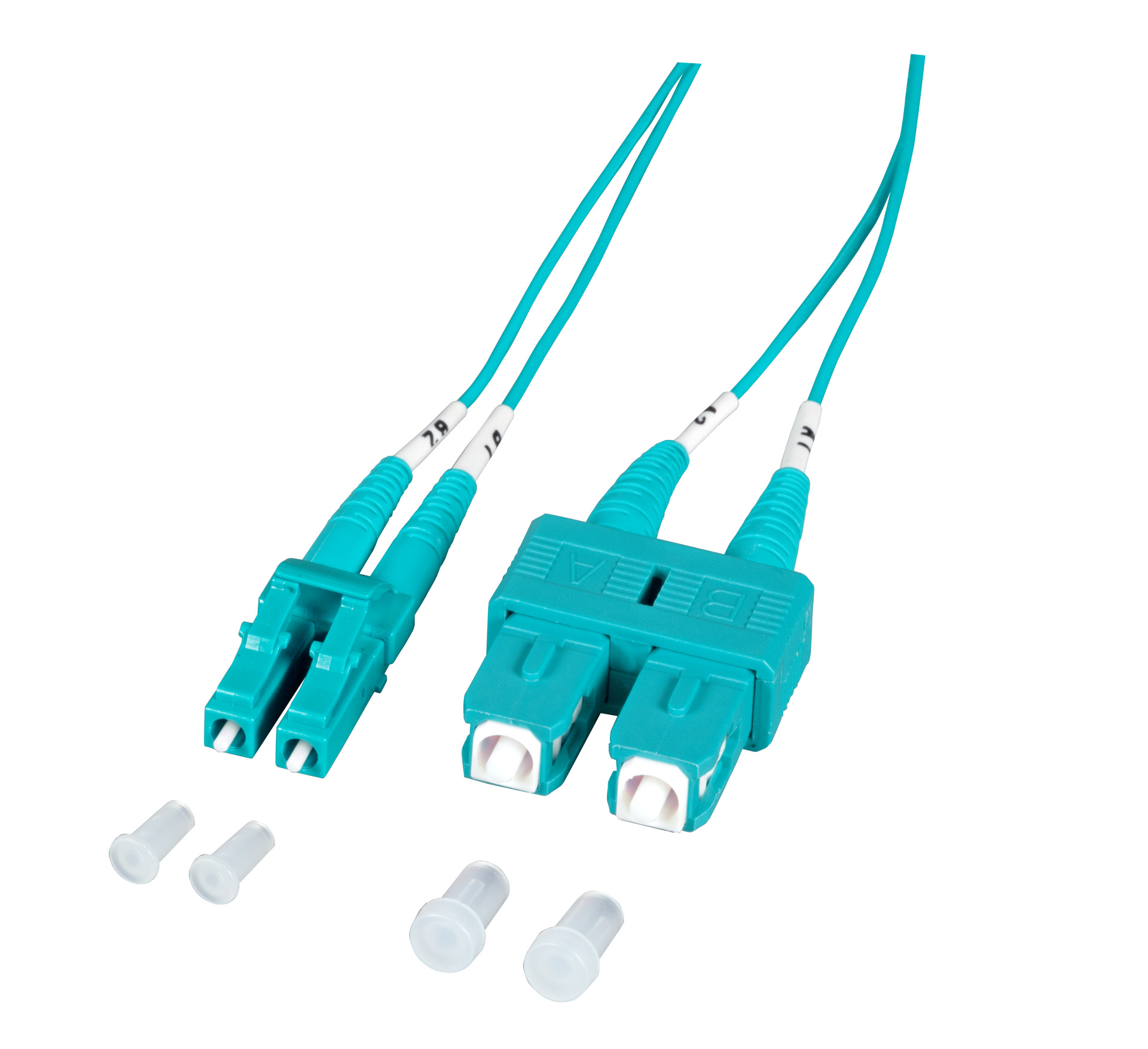 Duplex Jumper LC-SC 50/125µ, OM3, LSZH, aqua, 1.2mm, 0,5m