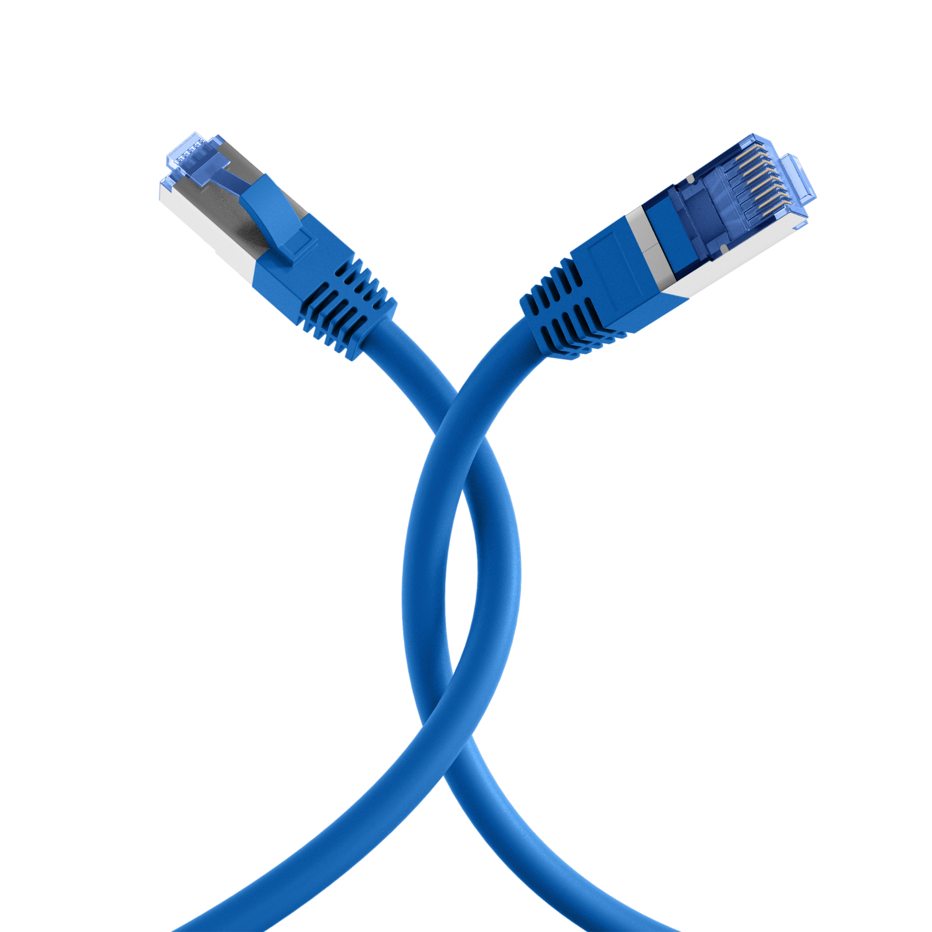 RJ45 Patchkabel Cat.6A S/FTP TPE Cat.7 Rohkabel superflex blau 0,15m