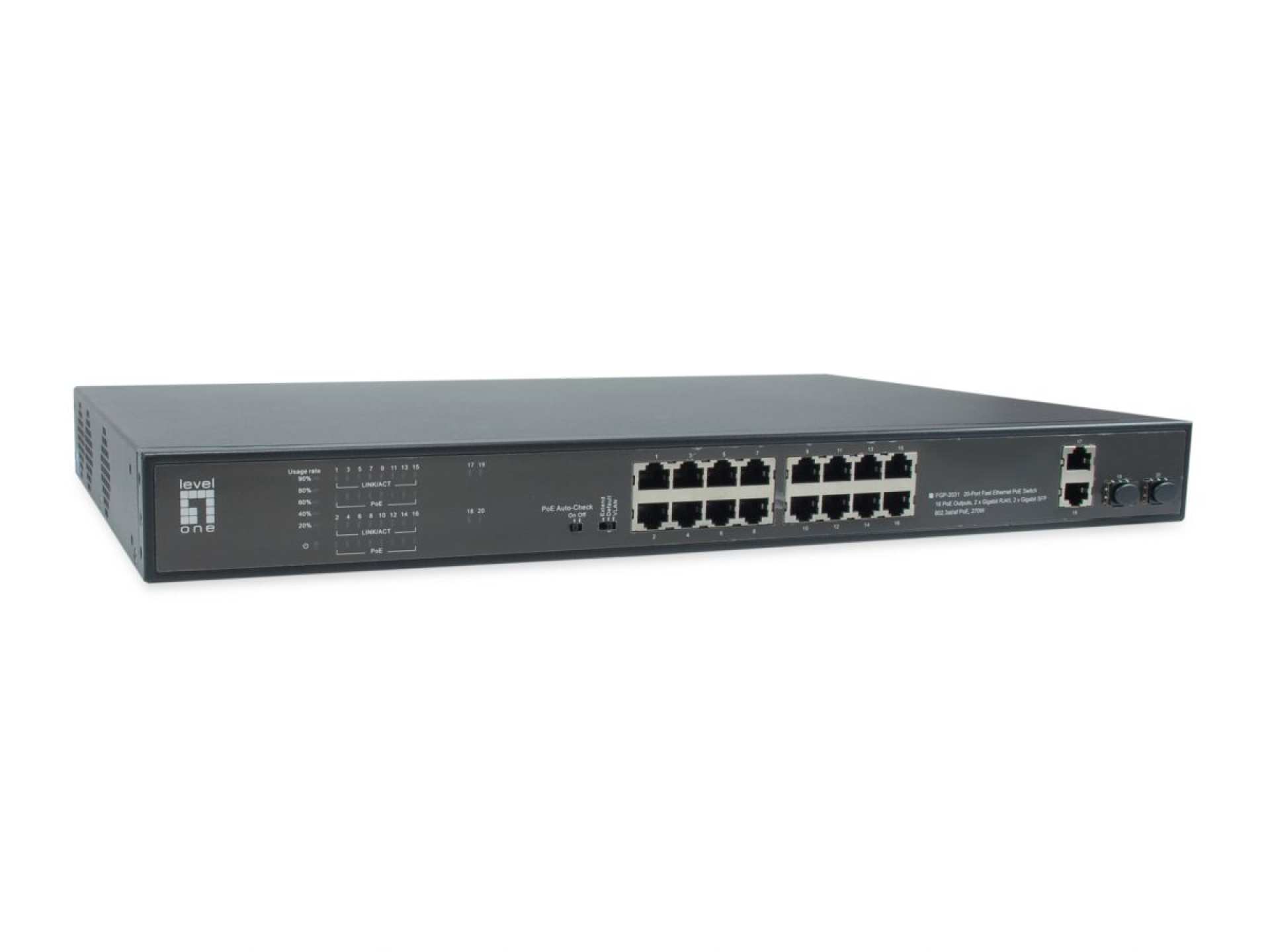 20-Port-Fast Ethernet-PoE-Switch 16PoE-Ports 2xGigabit RJ45 2xGigabit SFP