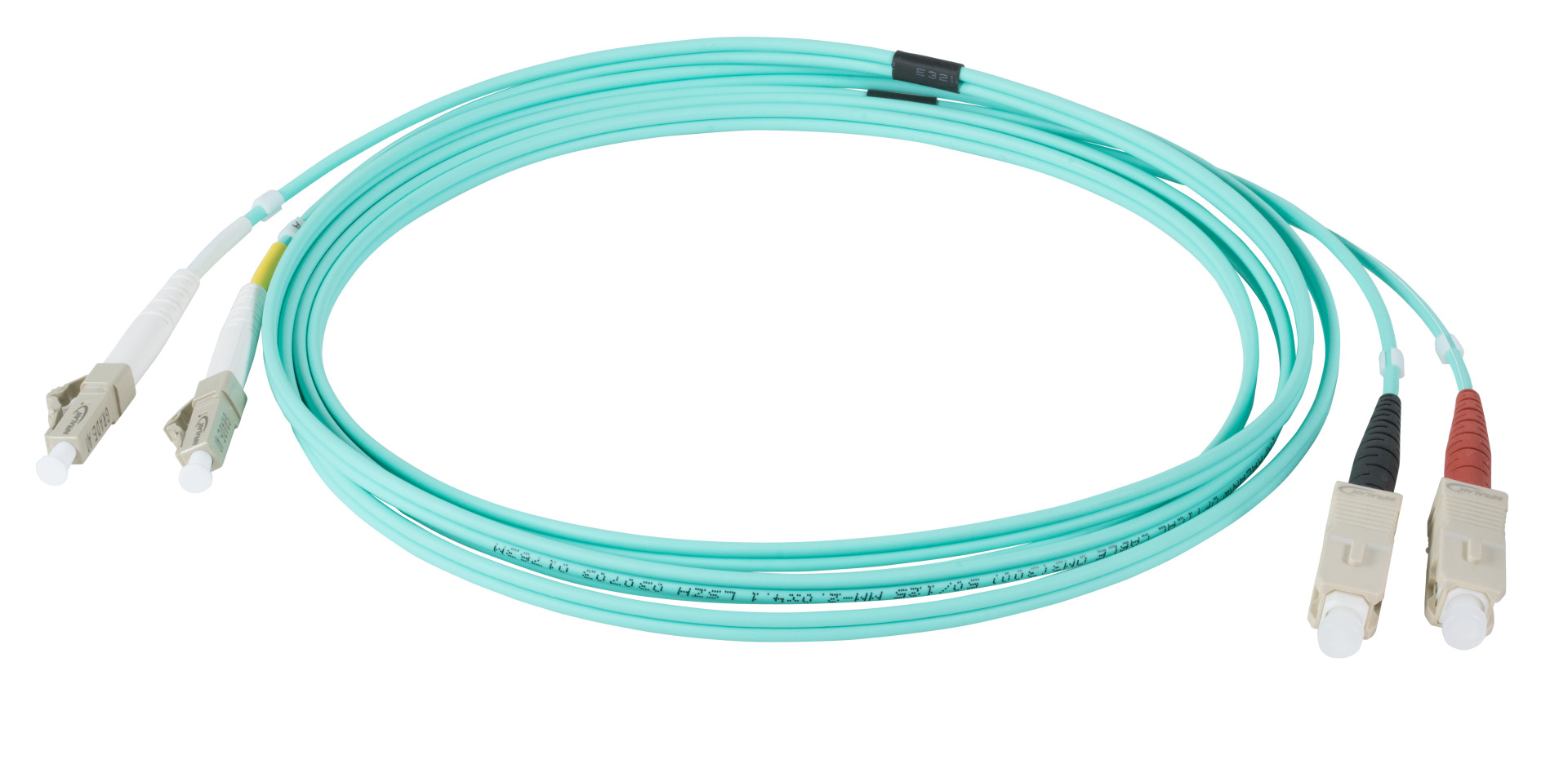 INFRALAN® Duplex Jumper LC-SC 50/125µ, OM3, LSZH, aqua, 2.0mm, 3m