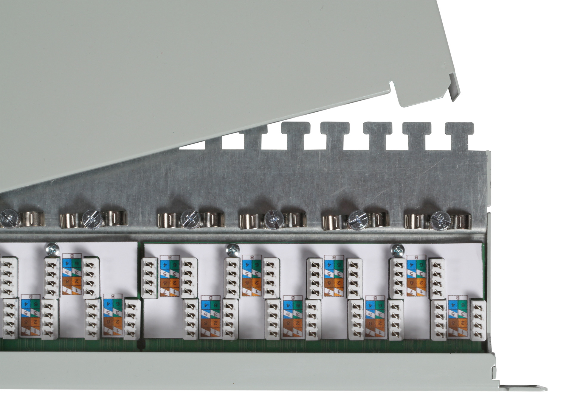 Patchpanel STP 24xRJ45 Cat.6A, 19“ 1HE, RAL9005 schwarz