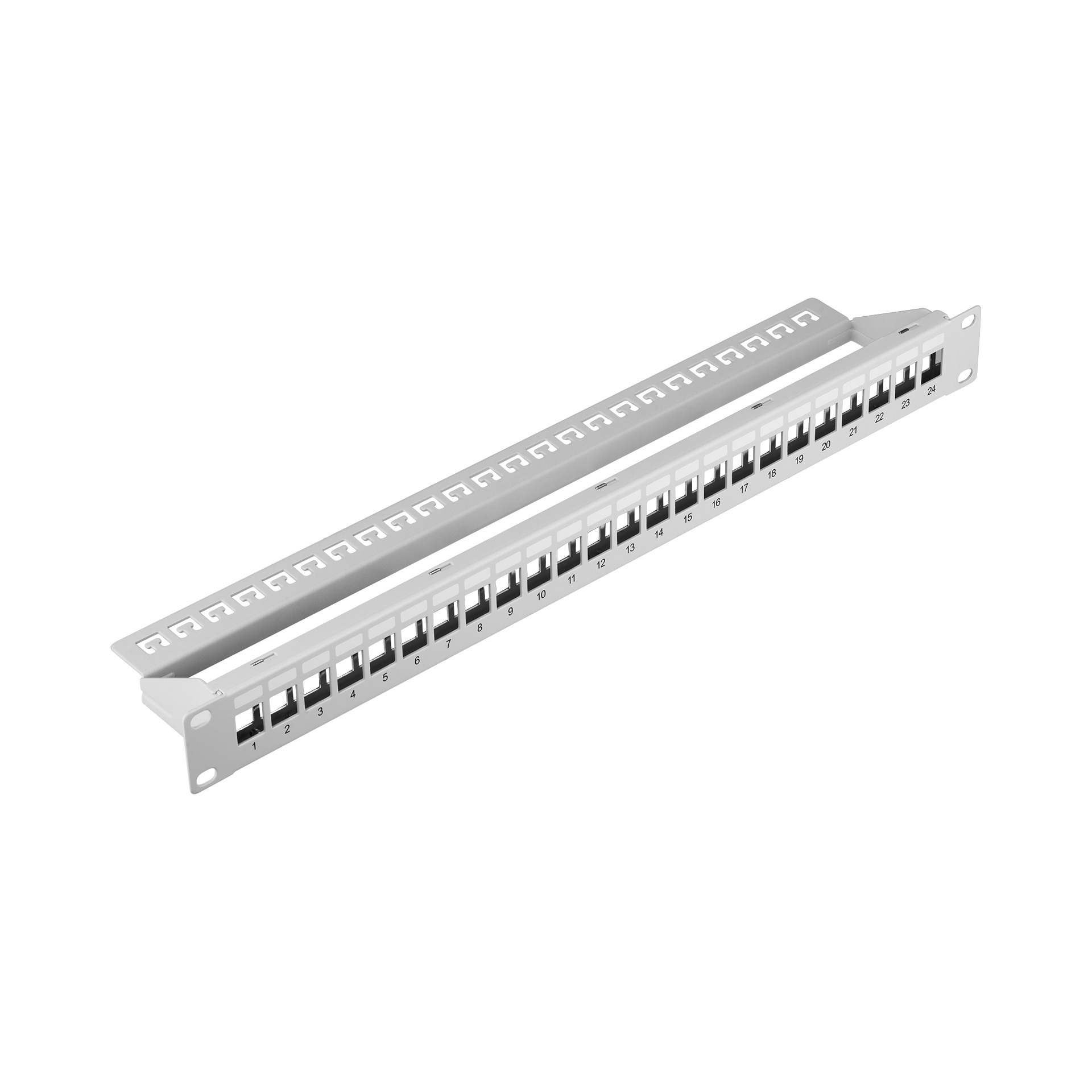 Verteilerfeld 19" 1HE, 24-Port, Metall, grau RAL7035