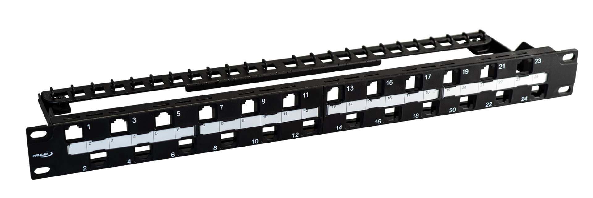 INFRALAN® Verteilerfeld 19" 1HE, 24-Port versetzt, ANEXT optimiert, schwarz