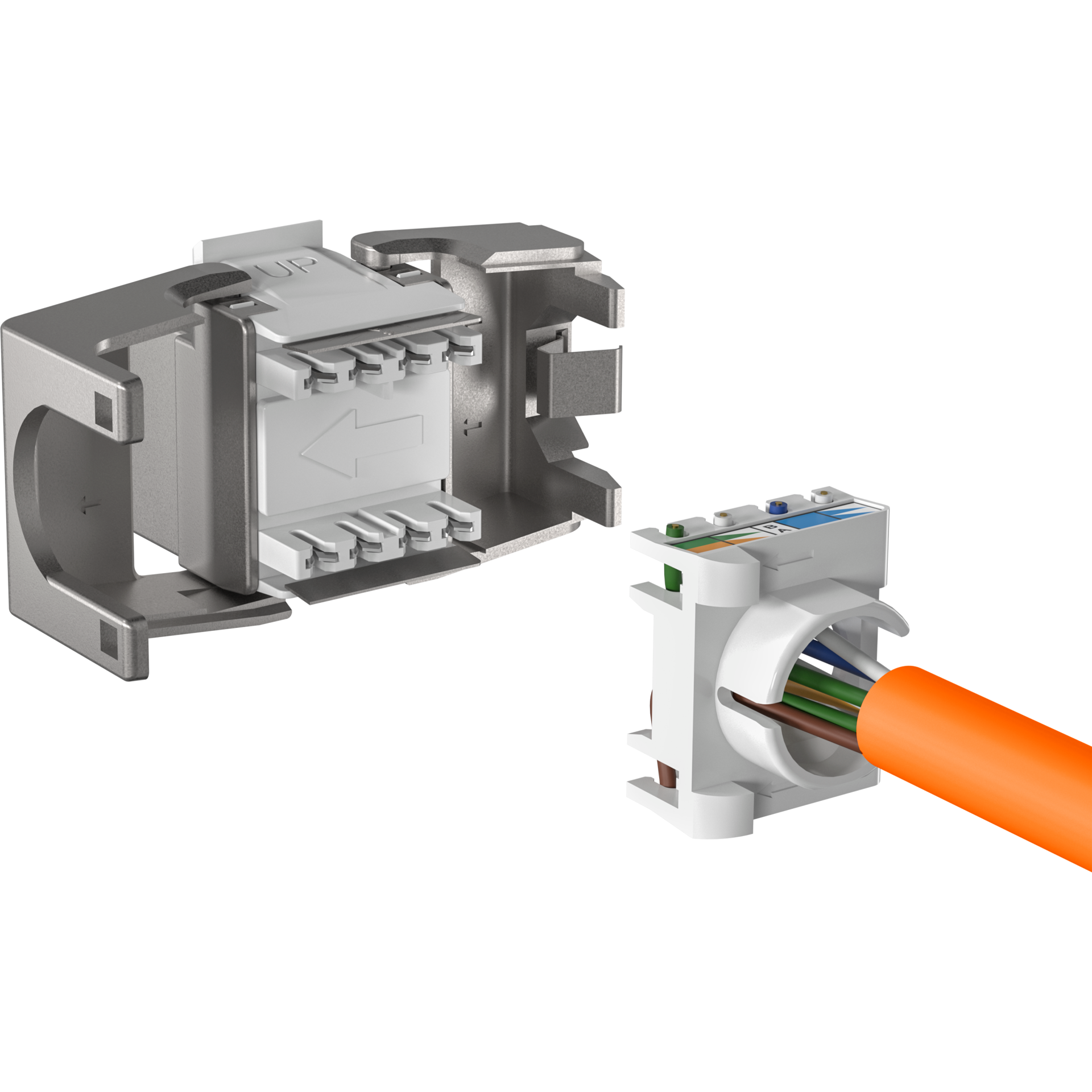 RJ45 Shortbody Keystone STP, Cat.6A 500MHz mit integriertem Shutter