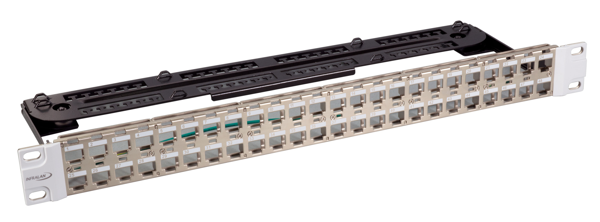 INFRALAN® Verteilerfeld 19" 24-Port, 1HE, für Keystone Module, RAL9005