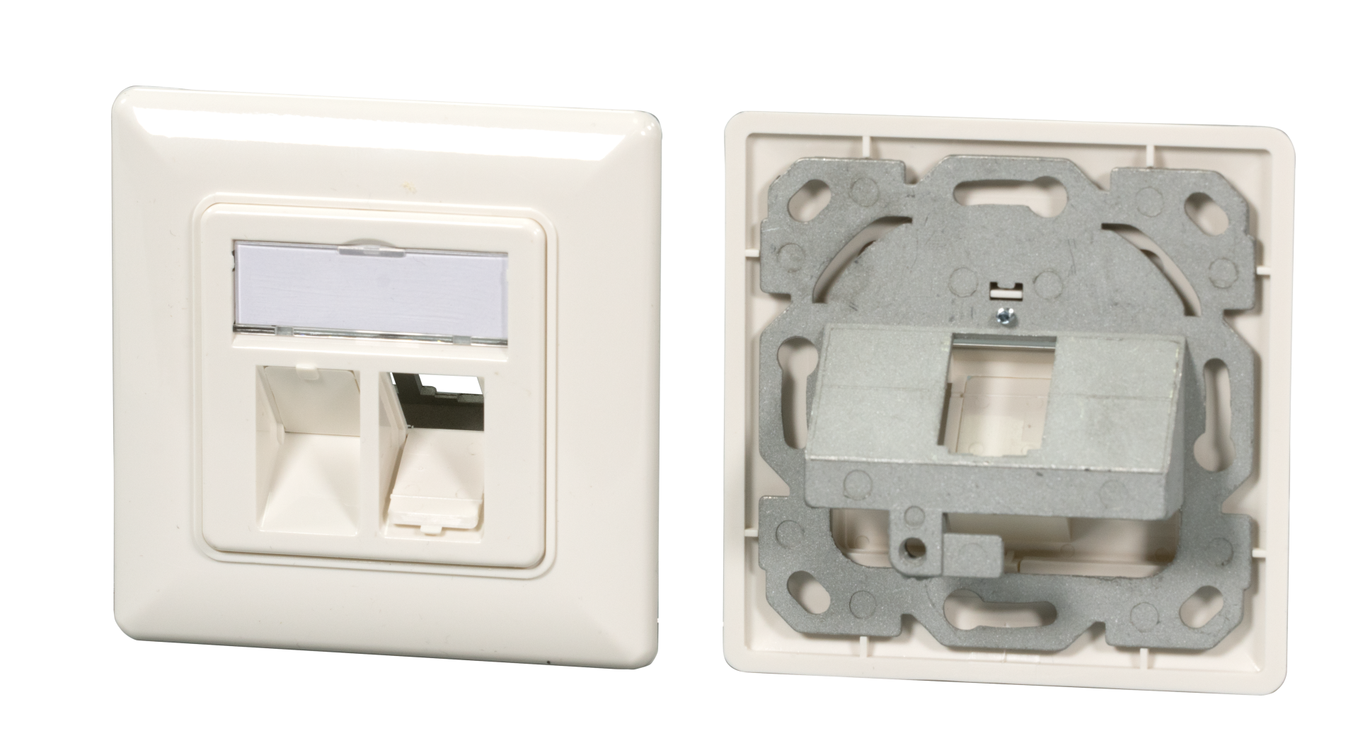 Rahmenset 2-Port, für Keystones, DIN49075, RAL9010